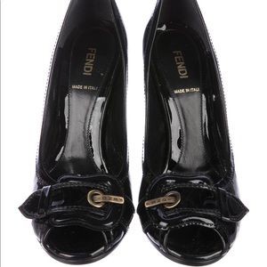 FENDI Patented Leather Vintage Peep-Toe Pumps